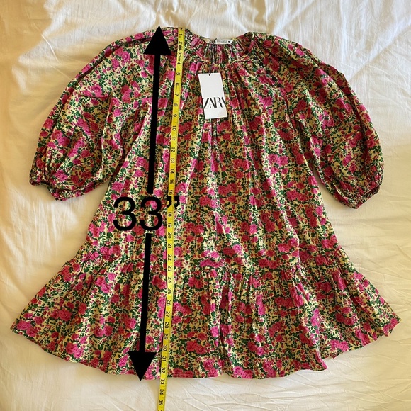 Zara Puff Shoulder Cotton Print Dress NWT - Picture 16 of 16